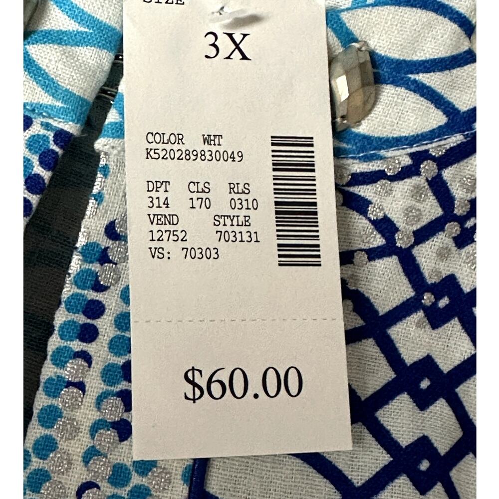 Maggie Barnes Linen Blend Blues Silver Cardigan Open Jacket Women Sz 3X (26/28) - Picture 6 of 11